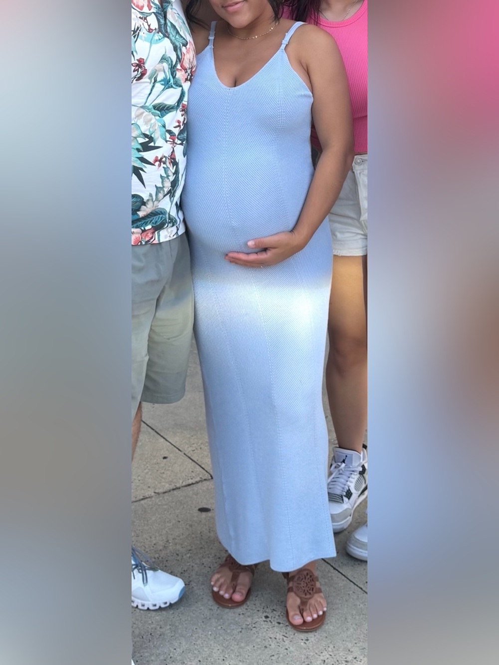 Light Blue Ribbed Knit Maxi dress- Women's (not maternity)